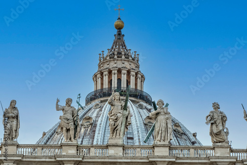 The Dome of the Basilica of San Pietro in Vatican City with blue sky