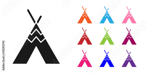 Black Traditional indian teepee or wigwam icon isolated on white background. Indian tent. Set icons colorful. Vector.