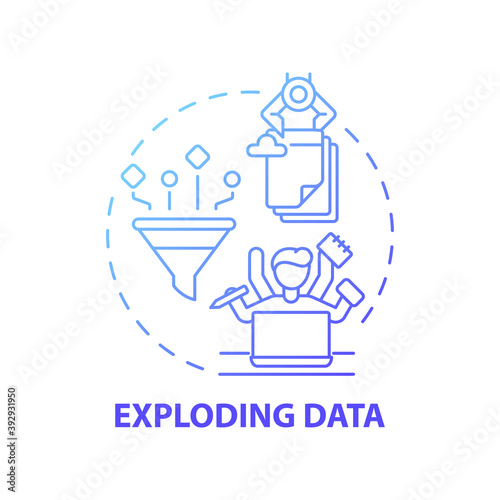 Exploding data concept icon. Business challenges idea thin line illustration. Data-related problems. Information overload. Storage capacity requirements. Vector isolated outline RGB color drawing