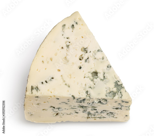 Blue cheese isolated on white background with clipping path and full depth of field. Top view. Flat lay.