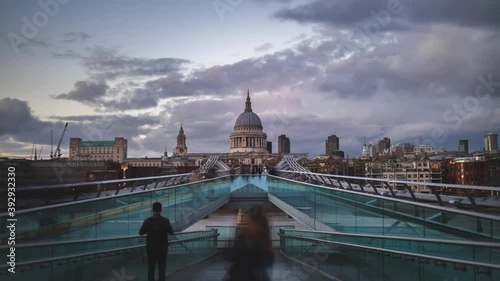 Millennium Bridge ramp with the St Paul Cathedral in the distance timelapse