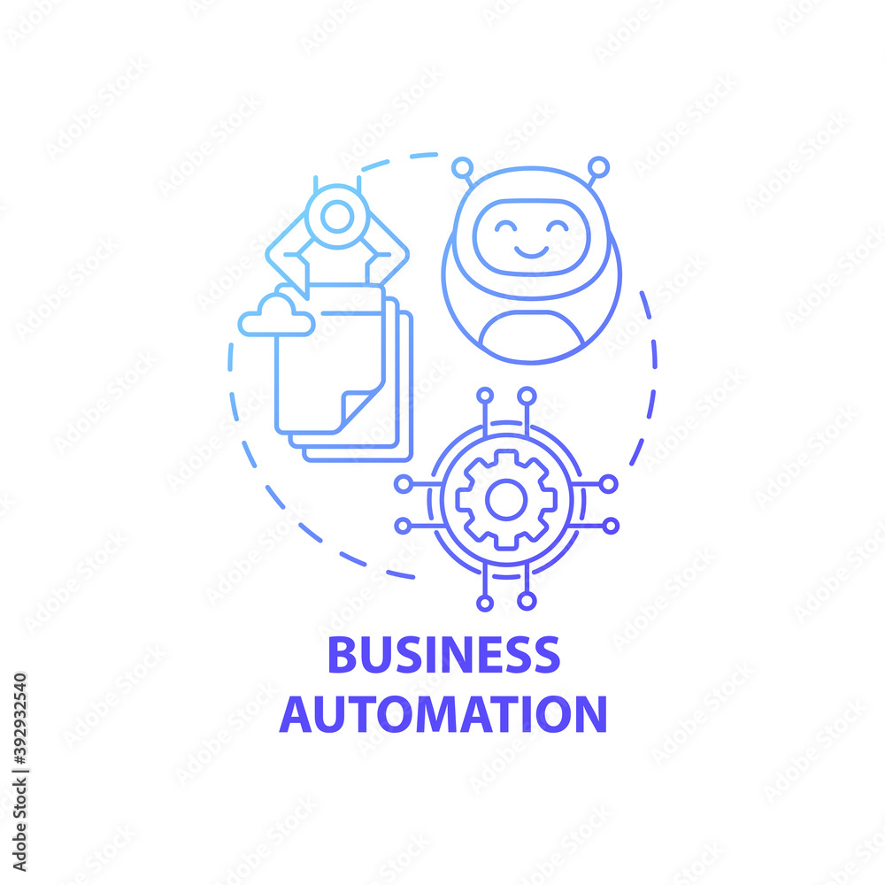 Business automation concept icon. Digital consulting idea thin line illustration. Business process management. Minimizing costs, increasing efficiency. Vector isolated outline RGB color drawing Business automation concept icon. Digital consulting idea thin line illustration. Business process management. Minimizing costs, increasing efficiency. Vector isolated outline RGB color drawing