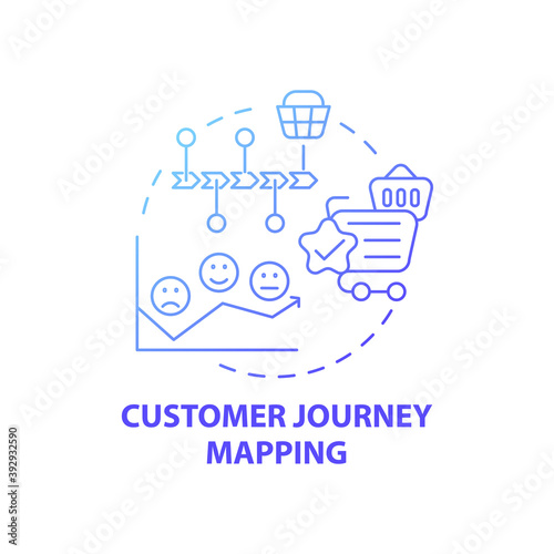 Customer journey mapping concept icon. Digital consulting idea thin line illustration. Collecting data from clients. Customer-focused mentality. Vector isolated outline RGB color drawing