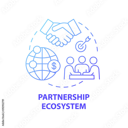 Partnership ecosystem concept icon. Digital consulting component idea thin line illustration. Combining resources to form business. Collaboration. Vector isolated outline RGB color drawing