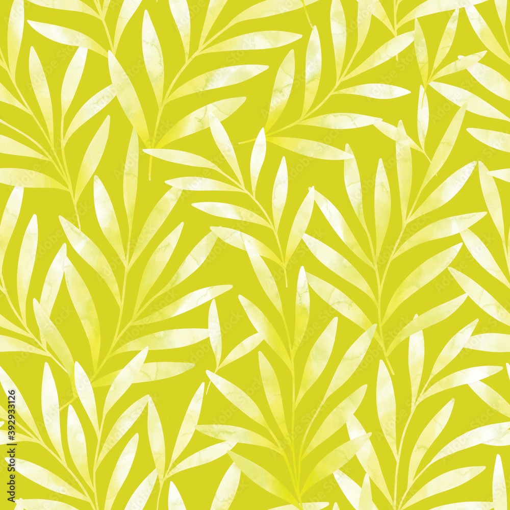 Botanical floral seamless pattern. Hand painting illustration with leaves. Stylish digital painting fabric design.