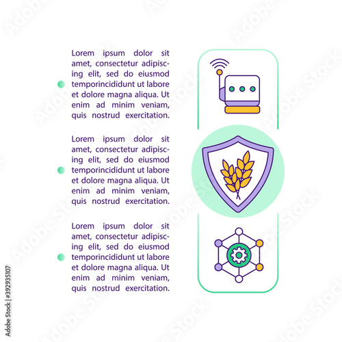 Agricultural productivity concept icon with text. Crop yield protection. Harvest control. PPT page vector template. Brochure, magazine, booklet design element with linear illustrations