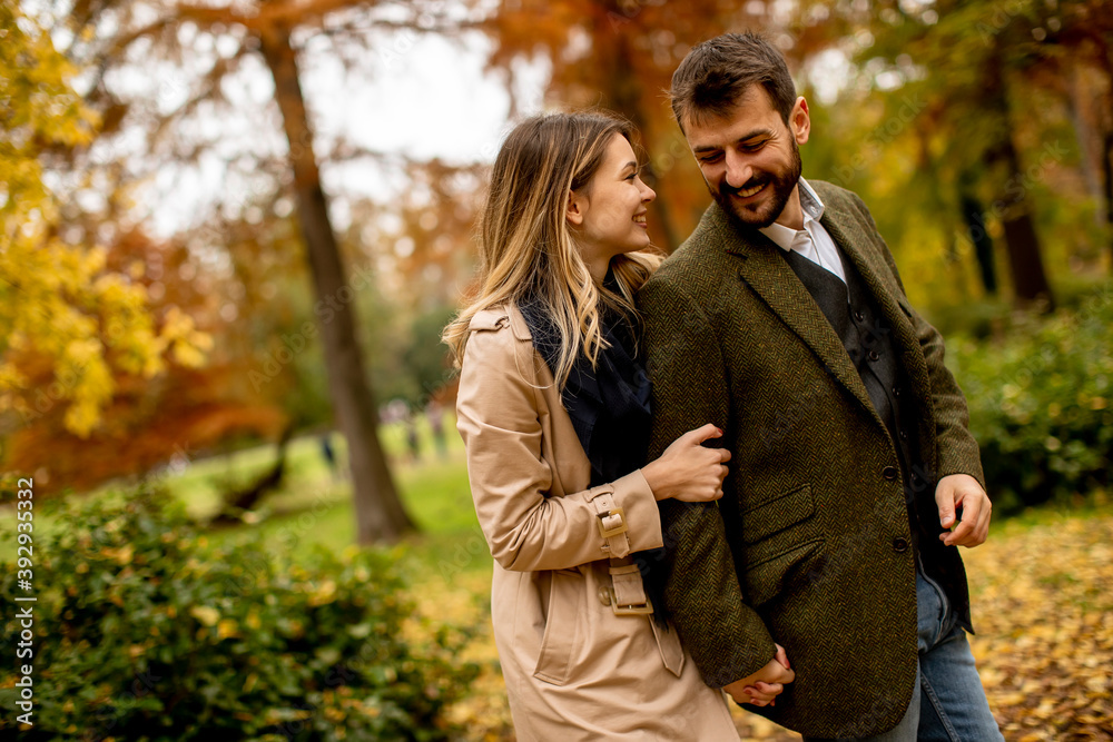 Young couple walking in the autumn park Young couple walking in the autumn park