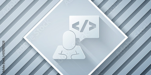 Paper cut Web design and front end development icon isolated on grey background. Paper art style. Vector.