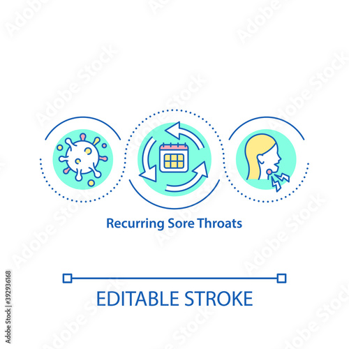Recurring sore throats concept icon. Always getting problems with your health. Disease treatment plan idea thin line illustration. Vector isolated outline RGB color drawing. Editable stroke © bsd studio