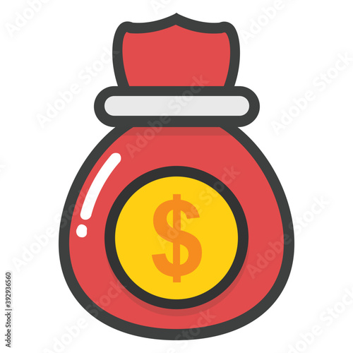 
A flat icon design of a sack filled with money

