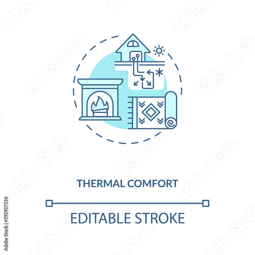 Thermal comfort blue concept icon. Temperature at home. House conditioning. Heat control. Biophilia idea thin line illustration. Vector isolated outline RGB color drawing. Editable stroke