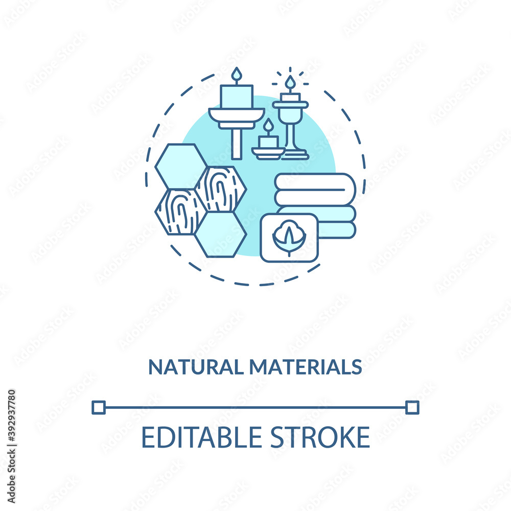 Natural materials blue concept icon. Eco friendly. Conscious consumption. Sustainable production. Biophilia idea thin line illustration. Vector isolated outline RGB color drawing. Editable stroke
