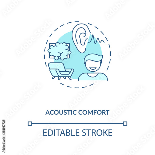 Acoustic comfort blue concept icon. Living space. Reduced noise. Comfortable work place. Modern home. Biophilia idea thin line illustration. Vector isolated outline RGB color drawing. Editable stroke