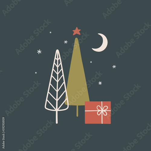 Christmas card or poster in scandinavian style. Christmas eve. Vector template for gift tag, calendar, planner, invitations, etc.