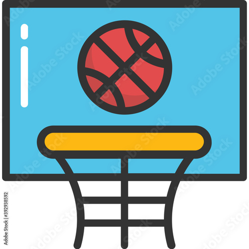 
Flat vector icon of a basketball, backboard
