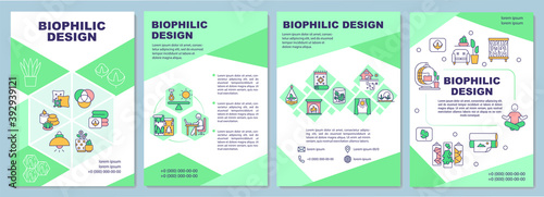 Biophilic design brochure template. Greenery at home, houseplants. Flyer, booklet, leaflet print, cover design with linear icons. Vector layouts for magazines, annual reports, advertising posters