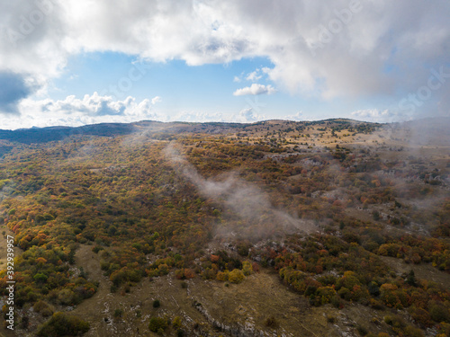 Aerial view to Ai-Petri plateau at fall season. It's most highest mountain located on the southern coast of Crimea.