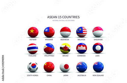 Flag Ball Vector of RCEP 15 Countries. 
Asia and Oceania (indo-pacific) Countries flag. photo