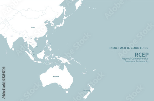 Indo-Pacific countries. RCEP countries vector map.