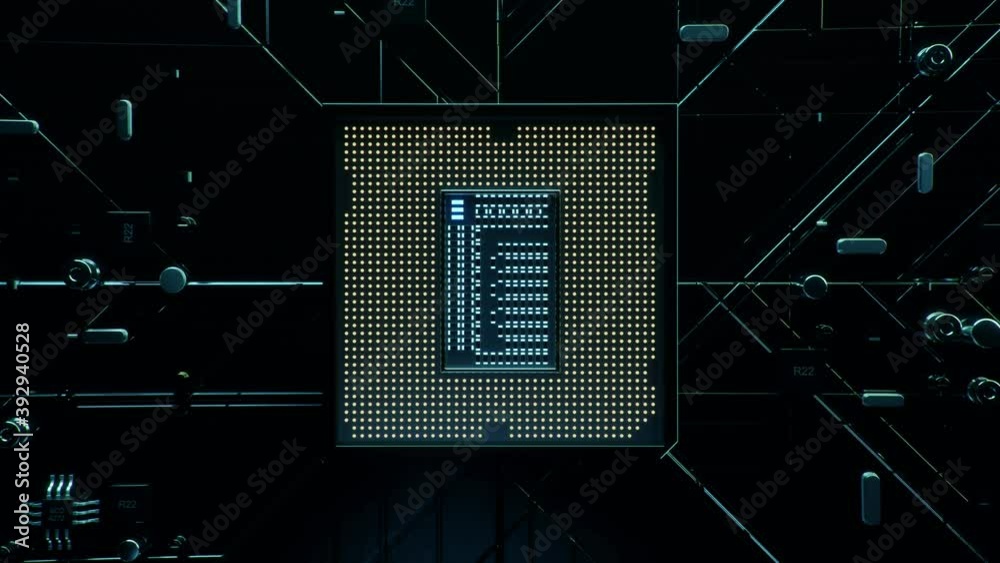 Stockvideo Technological background with CPU and circuit board. Flying ...