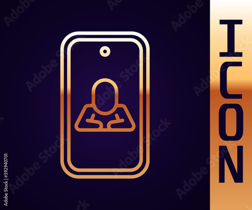 Gold line Online psychological counseling distance icon isolated on black background. Psychotherapy, psychological help, psychiatrist online consulting. Vector.