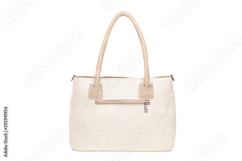 White, leather elegant women bag. Fashionable female handbag, isolated