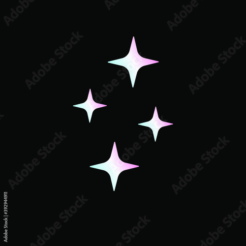 Vector flat black set of holographic stars isolated on black background
