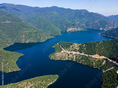 Fototapeta Naklejka Na Ścianę i Meble -  Aerial view of Vacha Reservoir, Bulgaria