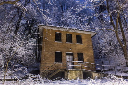 Abandoned Buildings in Cold Winter Night photo