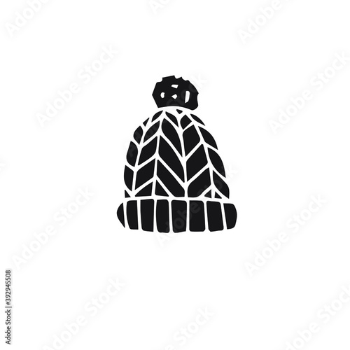 Vector hand drawn doodle sketch black winter hat isolated on white background