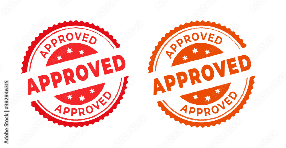 Approved stamp with the word approved. Approved stamp in rubber style, red round approved sign Approved stamp with the word approved. Approved stamp in rubber style, red round approved sign