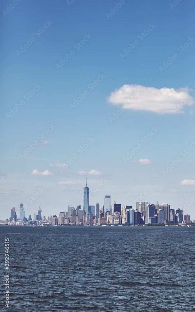 Retro toned picture of New York City Skyline, USA.