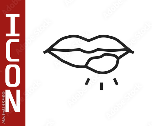 Black line Herpes lip icon isolated on white background. Herpes simplex virus. Labial infection inflammation symbol. Vector.