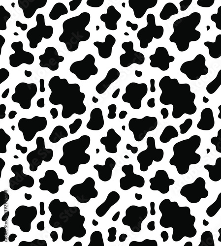 Vector seamless pattern of black cow fur print isolated on white background