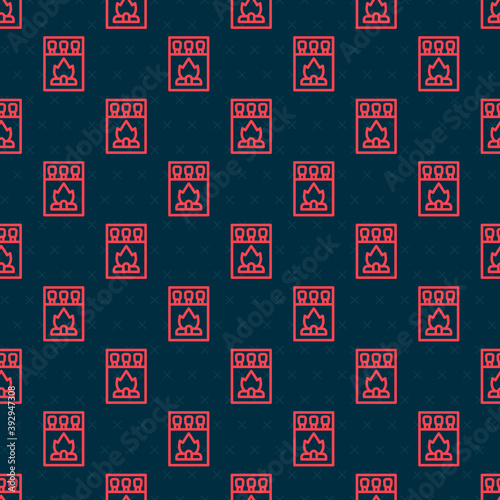 Red line Open matchbox and matches icon isolated seamless pattern on black background. Vector.