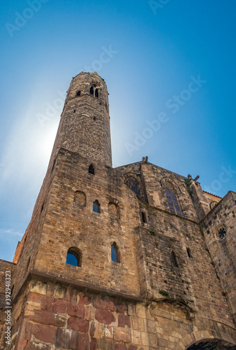 Barcelona cathedral and sculpture on a sunny day in the city photo