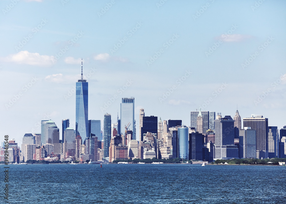 Retro toned picture of New York City Skyline, USA.
