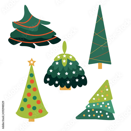 Set of Christmas trees, modern flat design. Can be used for printed materials - flyers, posters, business cards, or for the web.