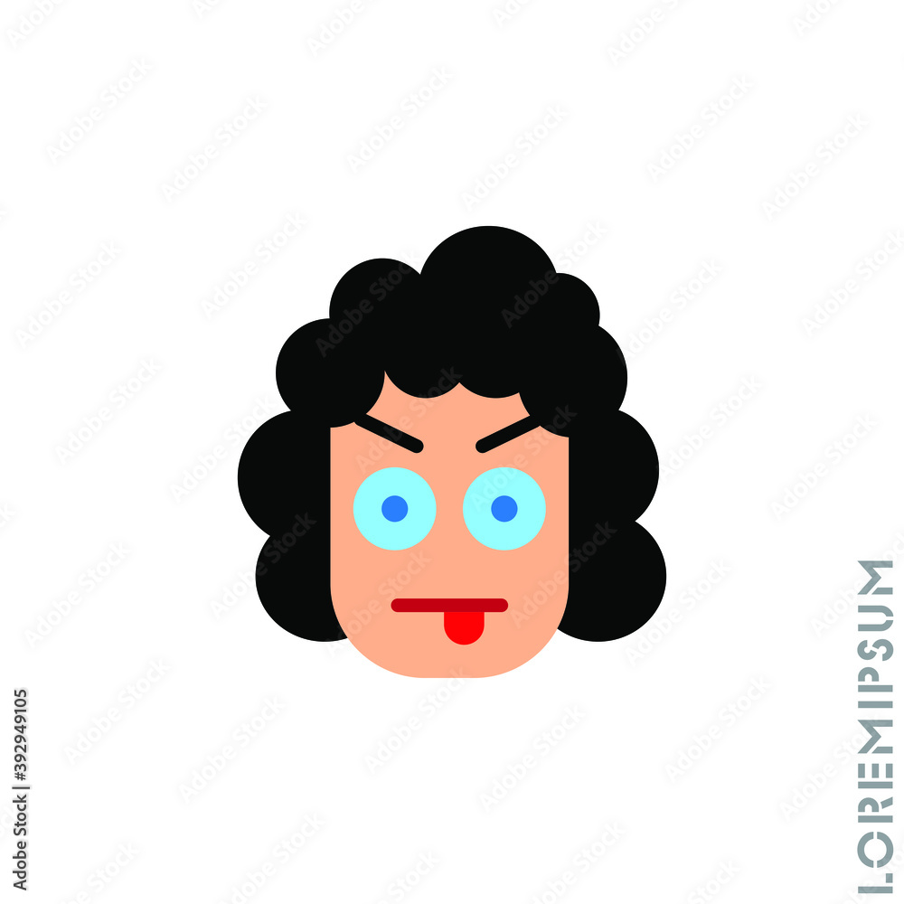 Fototapeta premium Mocking teasing and angry girl, woman icon. showing tongue and frowning eyebrows Emoticon Icon Vector Illustration. Style. color on white background