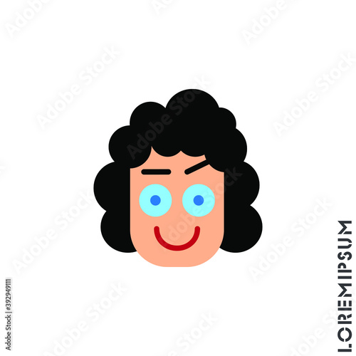 Big Smile contented smile with raised eyebrow Emoticon girl, woman Icon Vector Illustration. Style. Laughing, emotion icon. Fun, face vector. Humor, smile, positive symbol. color on white background