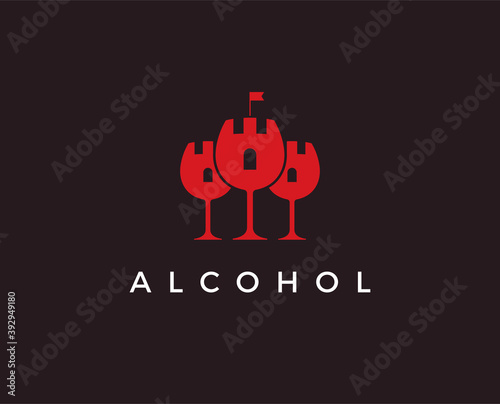 minimal castle wine logo template - vector illustration