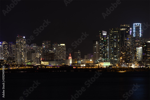 city skyline at night miami  