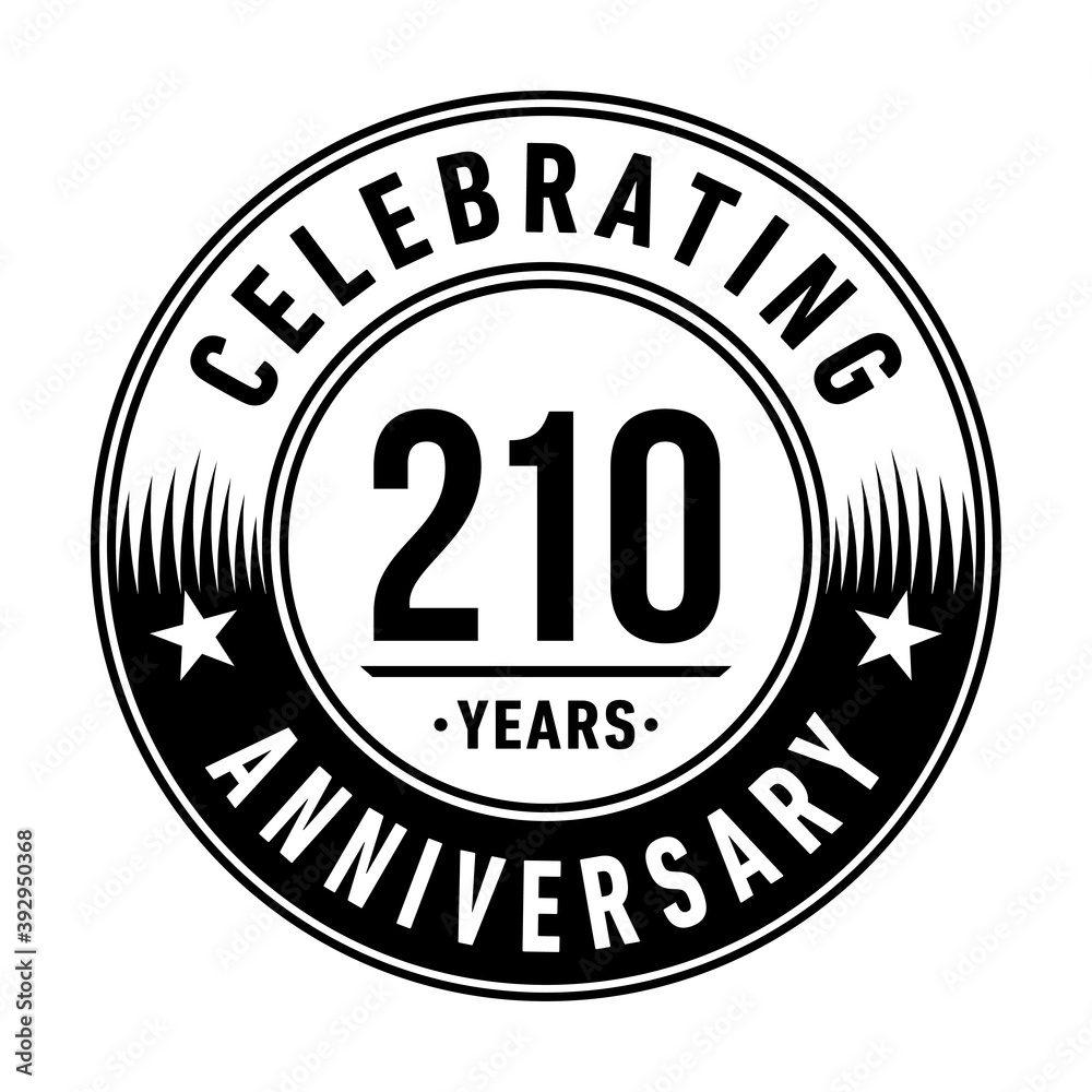 210 years anniversary logo template. Vector and illustration.
