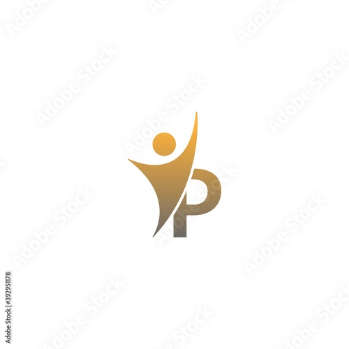 Letter P  icon logo with abstrac sucsess man in front, alphabet logo icon creative design