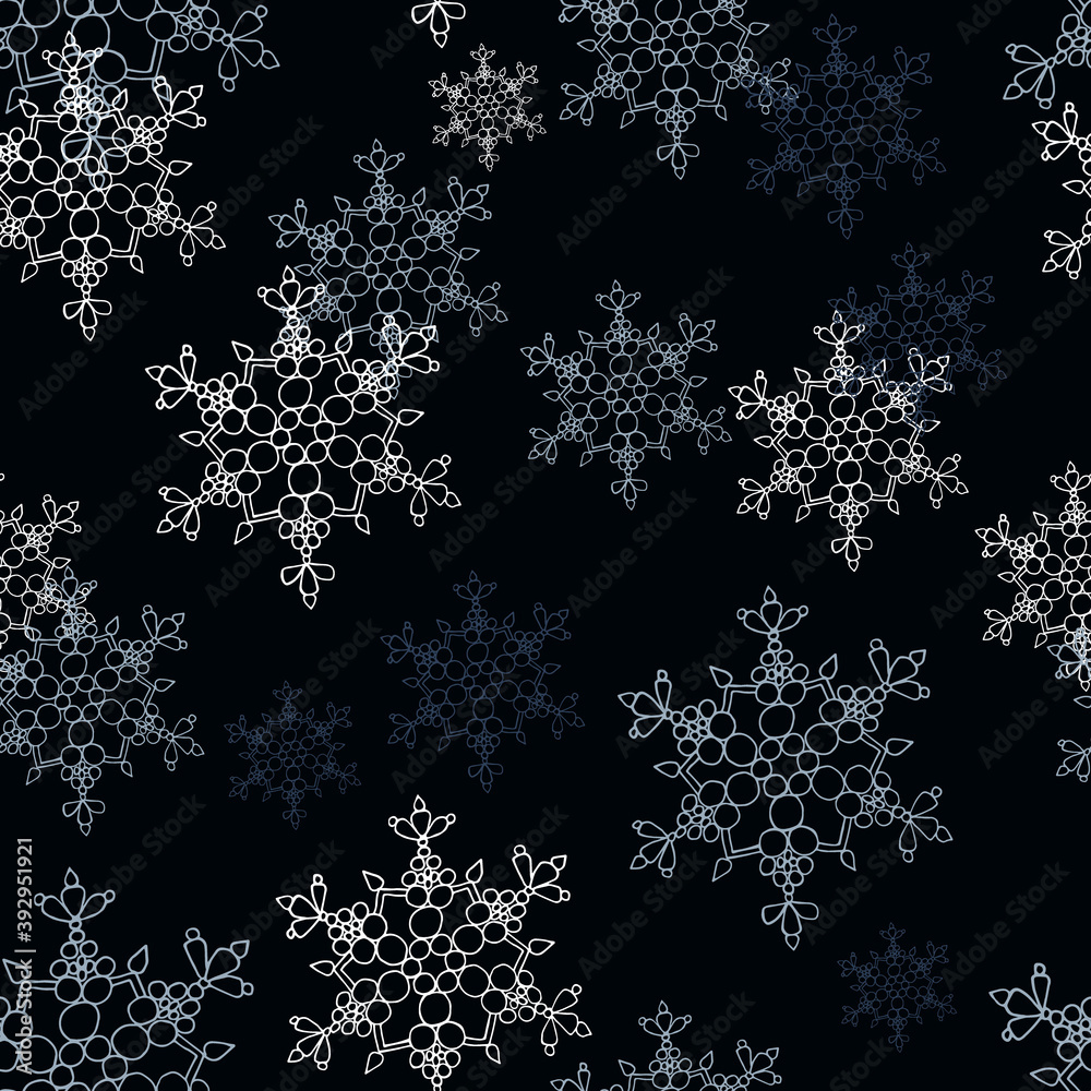 Vector seamless pattern Snowflakes on dark blue background. For textile, cover, decoration, gift paper Vector seamless pattern Snowflakes on dark blue background. For textile, cover, decoration, gift paper