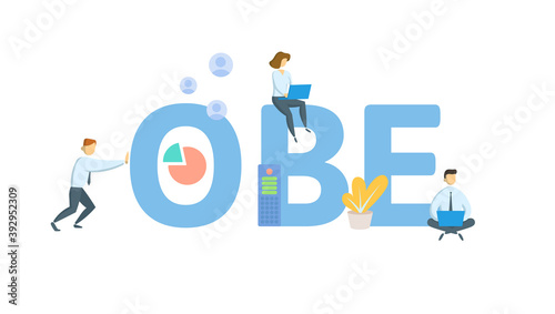 OBE, Overcome By Events. Concept with keywords, people and icons. Flat vector illustration. Isolated on white background.
