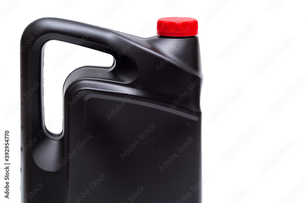 Plastic oil canister with red cap on white Plastic oil canister with red cap on white