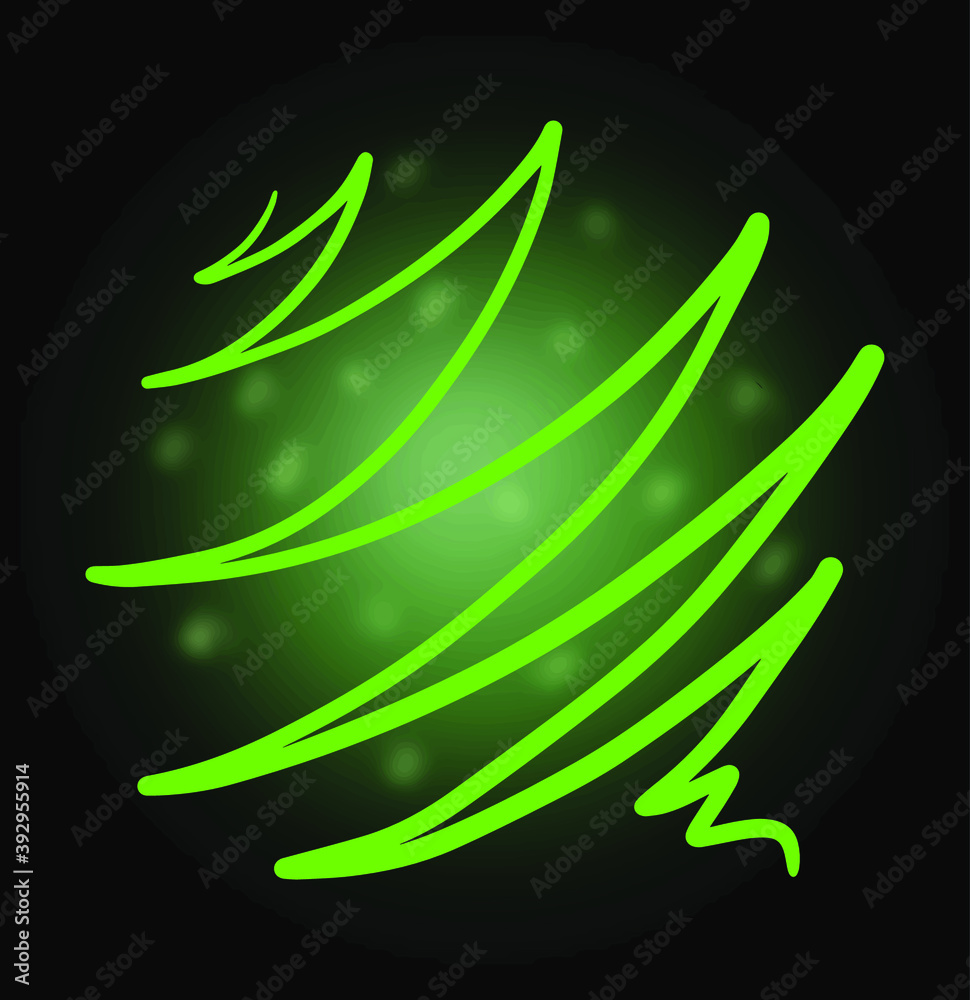 Big green Christmas ball and zigzag silhouette of Christmas tree on black background. Design element for postcards. Eps10 layered vector illustration. Big green Christmas ball and zigzag silhouette of Christmas tree on black background. Design element for postcards. Eps10 layered vector illustration.