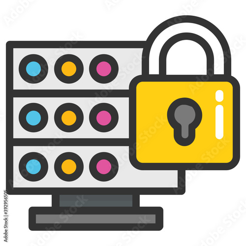 
A server rack with padlock, concept of data server security flat icon
