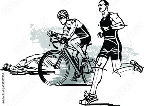 the vector illustration of triathlon athletes 